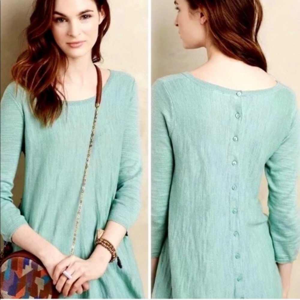 Anthropologie MOTH slub button back green sweater, XS.